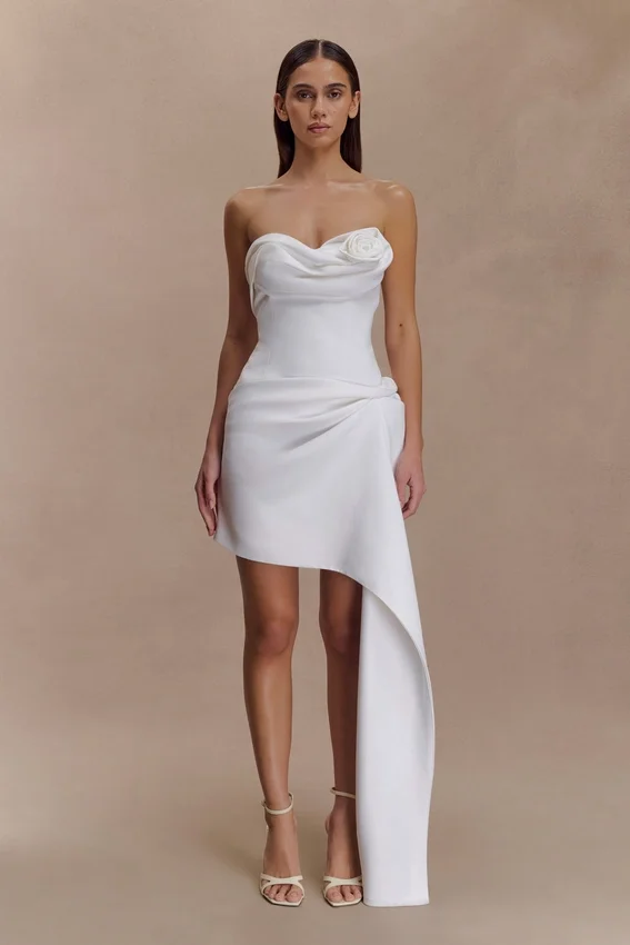 Evianna Strapless Gathered Mini Dress – White Evianna Strapless Gathered Mini Dress – White