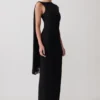 Farid Bandage Midi Dress With Chiffon – Black