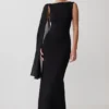 Farid Bandage Midi Dress With Chiffon – Black