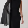 Farid Bandage Midi Dress With Chiffon – Black