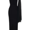 Farid Bandage Midi Dress With Chiffon – Black