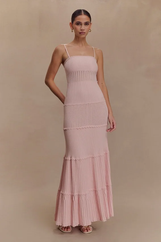 Finley Pointelle Knit Maxi Dress – Baby Pink Finley Pointelle Knit Maxi Dress – Baby Pink