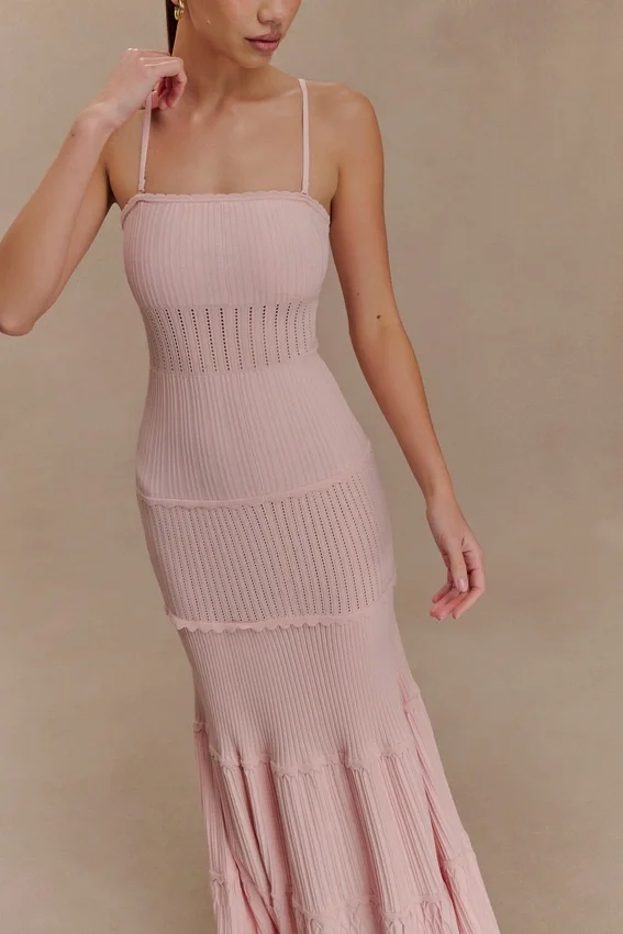 Finley Pointelle Knit Maxi Dress – Baby Pink Finley Pointelle Knit Maxi Dress – Baby Pink