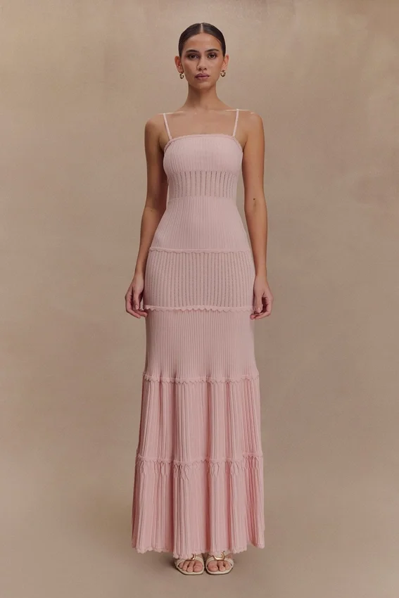 Finley Pointelle Knit Maxi Dress – Baby Pink Finley Pointelle Knit Maxi Dress – Baby Pink