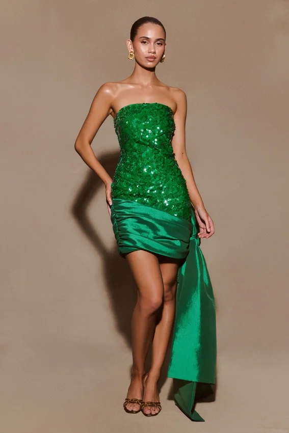 Franka Strapless Bow Mini Dress – Emerald Franka Strapless Bow Mini Dress – Emerald