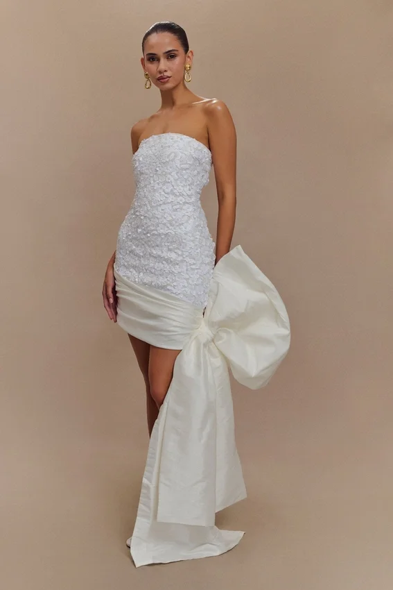 Franka Strapless Bow Mini Dress – White Franka Strapless Bow Mini Dress – White