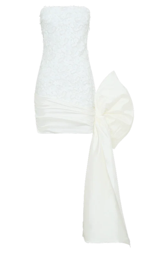 Franka Strapless Bow Mini Dress – White Franka Strapless Bow Mini Dress – White