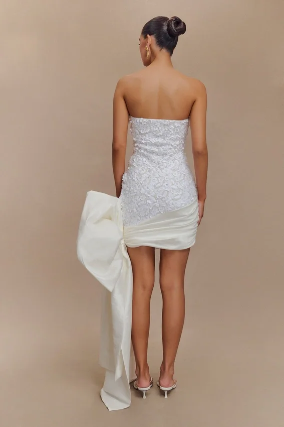 Franka Strapless Bow Mini Dress – White Franka Strapless Bow Mini Dress – White