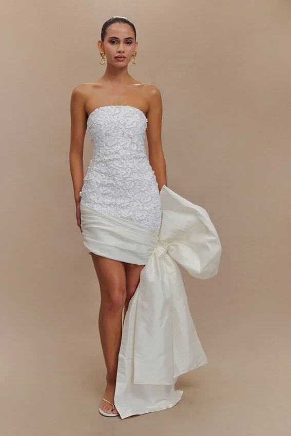 Franka Strapless Bow Mini Dress – White Franka Strapless Bow Mini Dress – White