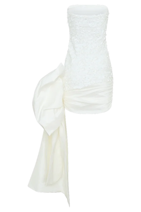 Franka Strapless Bow Mini Dress – White Franka Strapless Bow Mini Dress – White