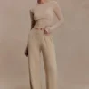 Frannie Gathered Silk Blend Knit Pants – Sand