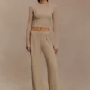 Frannie Gathered Silk Blend Knit Pants – Sand