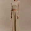 Frannie Gathered Silk Blend Knit Pants – Sand