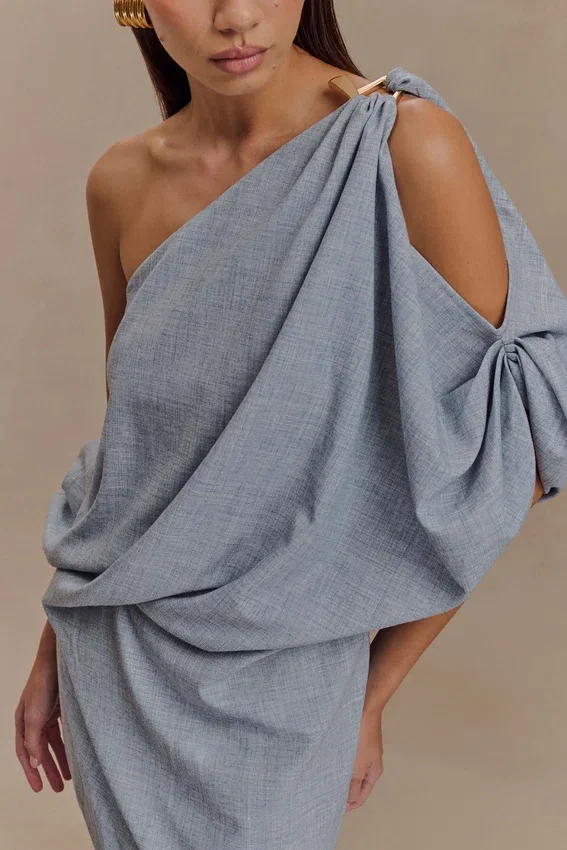 Gabriella Draped Mini Dress – Charcoal Blue Marle Gabriella Draped Mini Dress – Charcoal Blue Marle