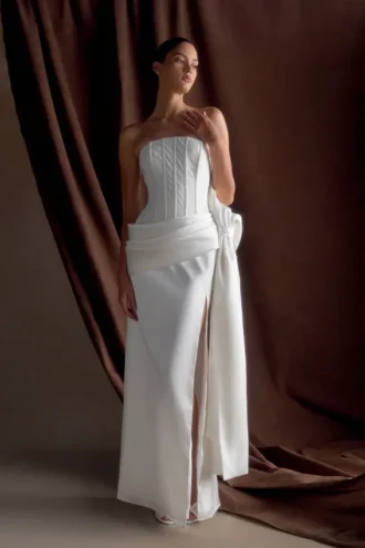 Galia Satin Corset Gown – White