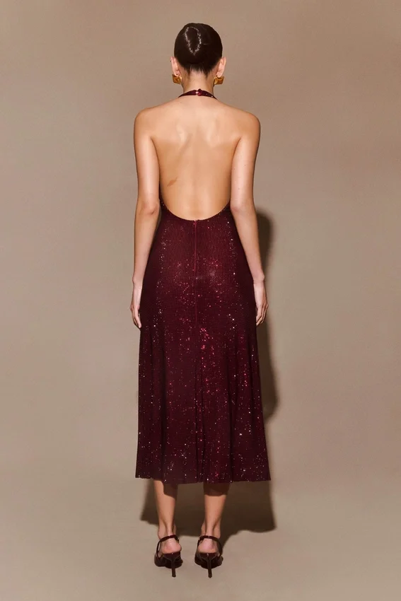 Genie Diamante Halter Midi Dress – Mahogany Genie Diamante Halter Midi Dress – Mahogany