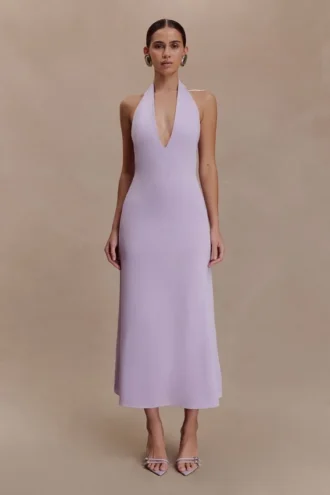 Genie Slinky Halter Midi Dress – Lilac
