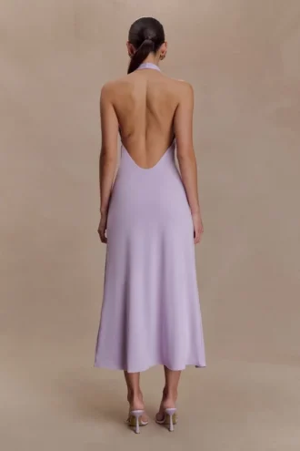Genie Slinky Halter Midi Dress – Lilac