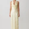 Gertrud Sequin Halter Maxi Dress – Lemon