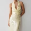 Gertrud Sequin Halter Maxi Dress – Lemon
