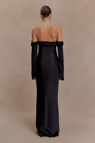 Giselle Off Shoulder Cowl Neck Maxi Dress – Black