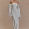 Giselle Off Shoulder Cowl Neck Maxi Dress – White