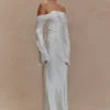 Giselle Off Shoulder Cowl Neck Maxi Dress – White