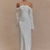 Giselle Off Shoulder Cowl Neck Maxi Dress – White