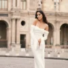 Giselle Off Shoulder Cowl Neck Maxi Dress – White