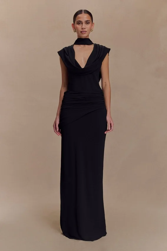 Giulia Chiffon Draped Maxi Dress – Black Giulia Chiffon Draped Maxi Dress – Black