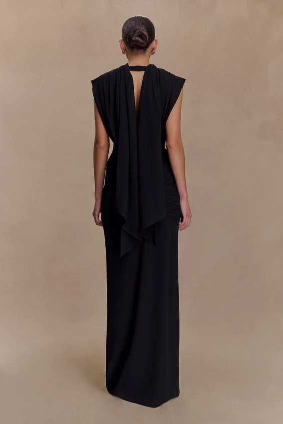 Giulia Chiffon Draped Maxi Dress – Black Giulia Chiffon Draped Maxi Dress – Black