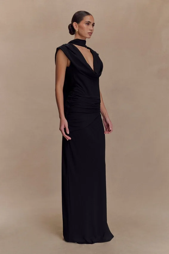Giulia Chiffon Draped Maxi Dress – Black Giulia Chiffon Draped Maxi Dress – Black