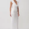 Giulia Chiffon Draped Maxi Dress – White
