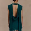 Giulia Chiffon Draped Mini Dress – Dark Emerald Giulia Chiffon Draped Mini Dress – Dark Emerald