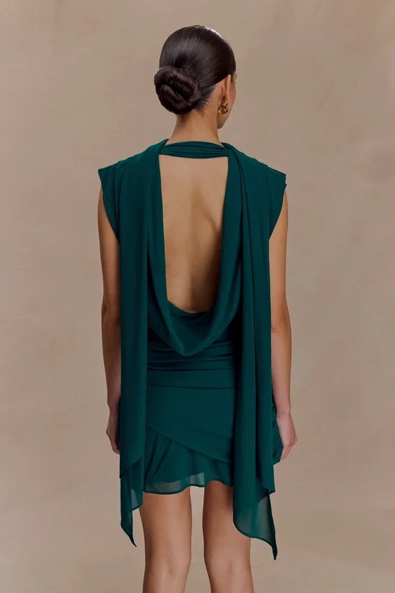 Giulia Chiffon Draped Mini Dress – Dark Emerald Giulia Chiffon Draped Mini Dress – Dark Emerald