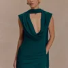 Giulia Chiffon Draped Mini Dress – Dark Emerald Giulia Chiffon Draped Mini Dress – Dark Emerald
