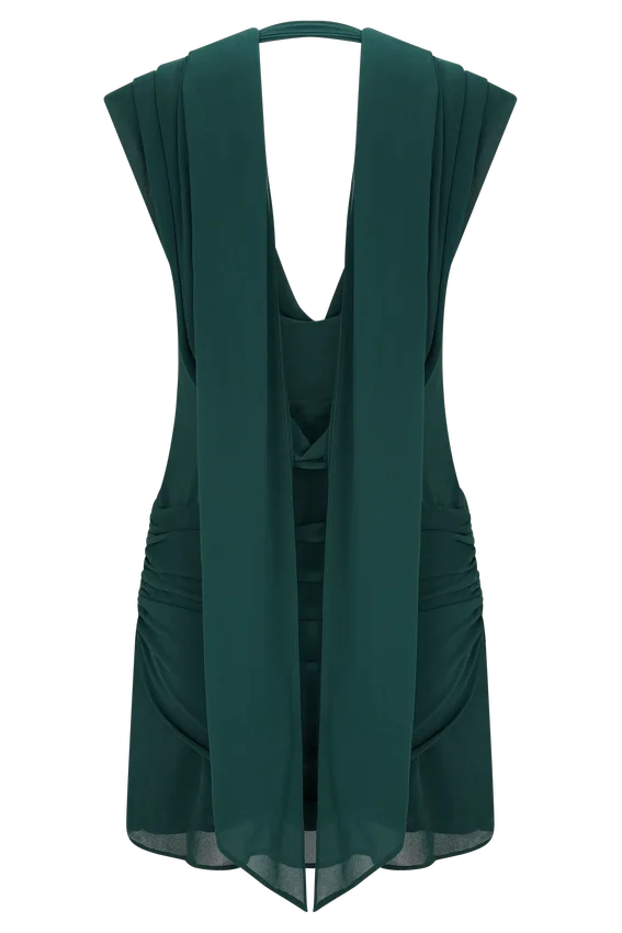 Giulia Chiffon Draped Mini Dress – Dark Emerald Giulia Chiffon Draped Mini Dress – Dark Emerald