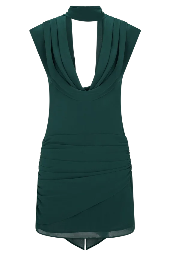 Giulia Chiffon Draped Mini Dress – Dark Emerald Giulia Chiffon Draped Mini Dress – Dark Emerald
