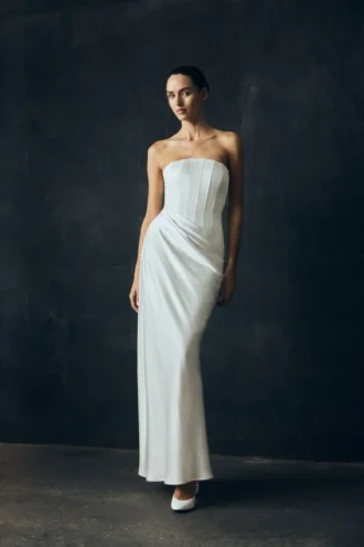 Grace Strapless Draped Waist Maxi Dress – Ivory