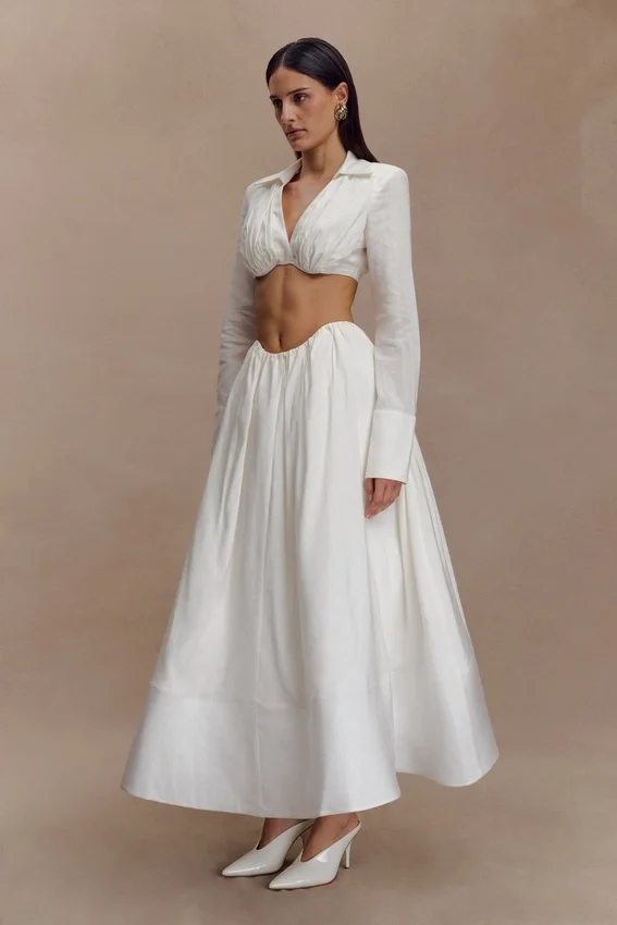 Greta Gathered Maxi Skirt – White Greta Gathered Maxi Skirt – White