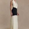 Hailee Slinky And Mesh Halter Maxi Dress – Black/White
