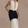 Hailee Slinky And Mesh Halter Maxi Dress – Black/White