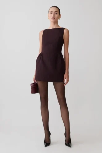 Hallie Boat Neck Mini Dress – Plum Pinstripe
