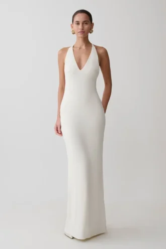 Hana Slinky Plunge Maxi Dress – Ivory