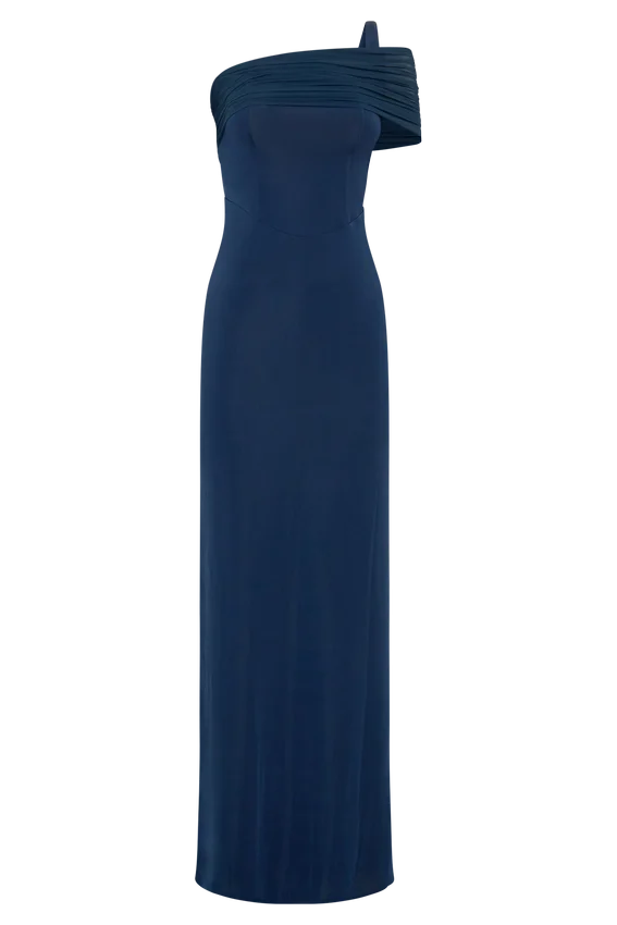 Hanh One Shoulder Mesh Maxi Dress – Ink Blue Hanh One Shoulder Mesh Maxi Dress – Ink Blue