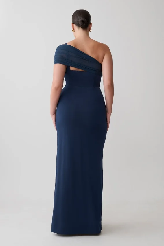 Hanh One Shoulder Mesh Maxi Dress – Ink Blue Hanh One Shoulder Mesh Maxi Dress – Ink Blue