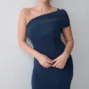 Hanh One Shoulder Mesh Maxi Dress – Ink Blue Hanh One Shoulder Mesh Maxi Dress – Ink Blue