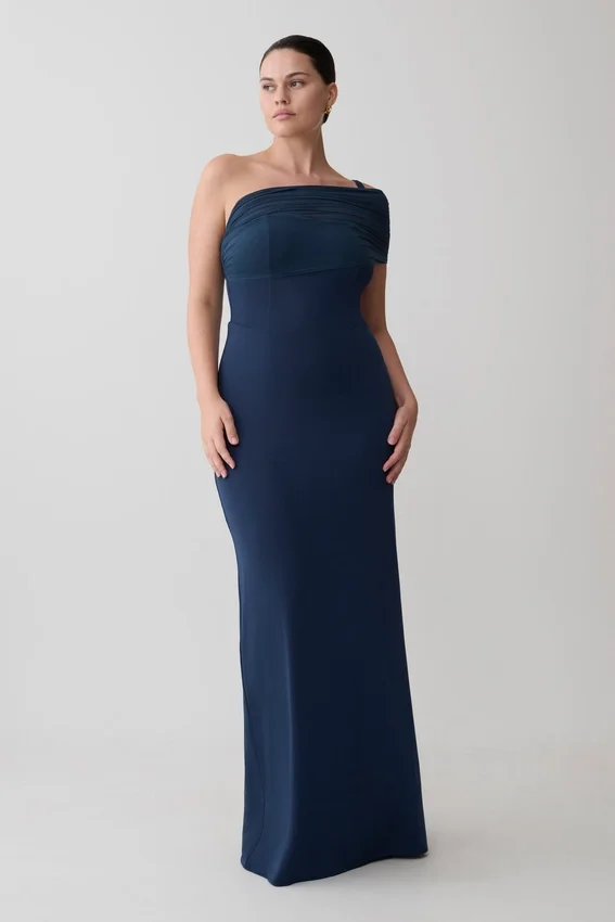 Hanh One Shoulder Mesh Maxi Dress – Ink Blue Hanh One Shoulder Mesh Maxi Dress – Ink Blue