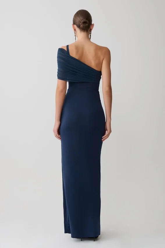 Hanh One Shoulder Mesh Maxi Dress – Ink Blue Hanh One Shoulder Mesh Maxi Dress – Ink Blue