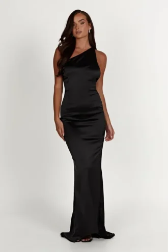 Harper One Shoulder Gown – Black